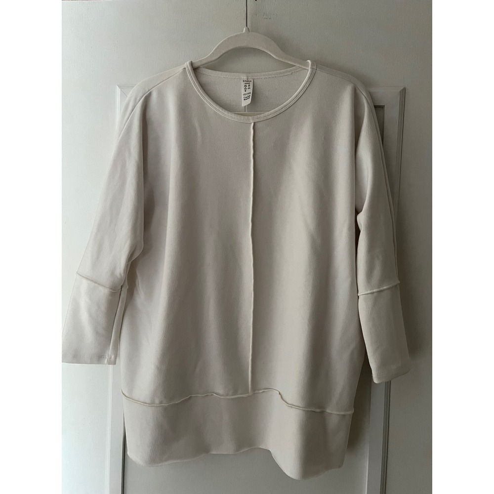 Spanx AirEssentials Crew Neck Tunic Off White Exposed Seam Long Sleeve Small
